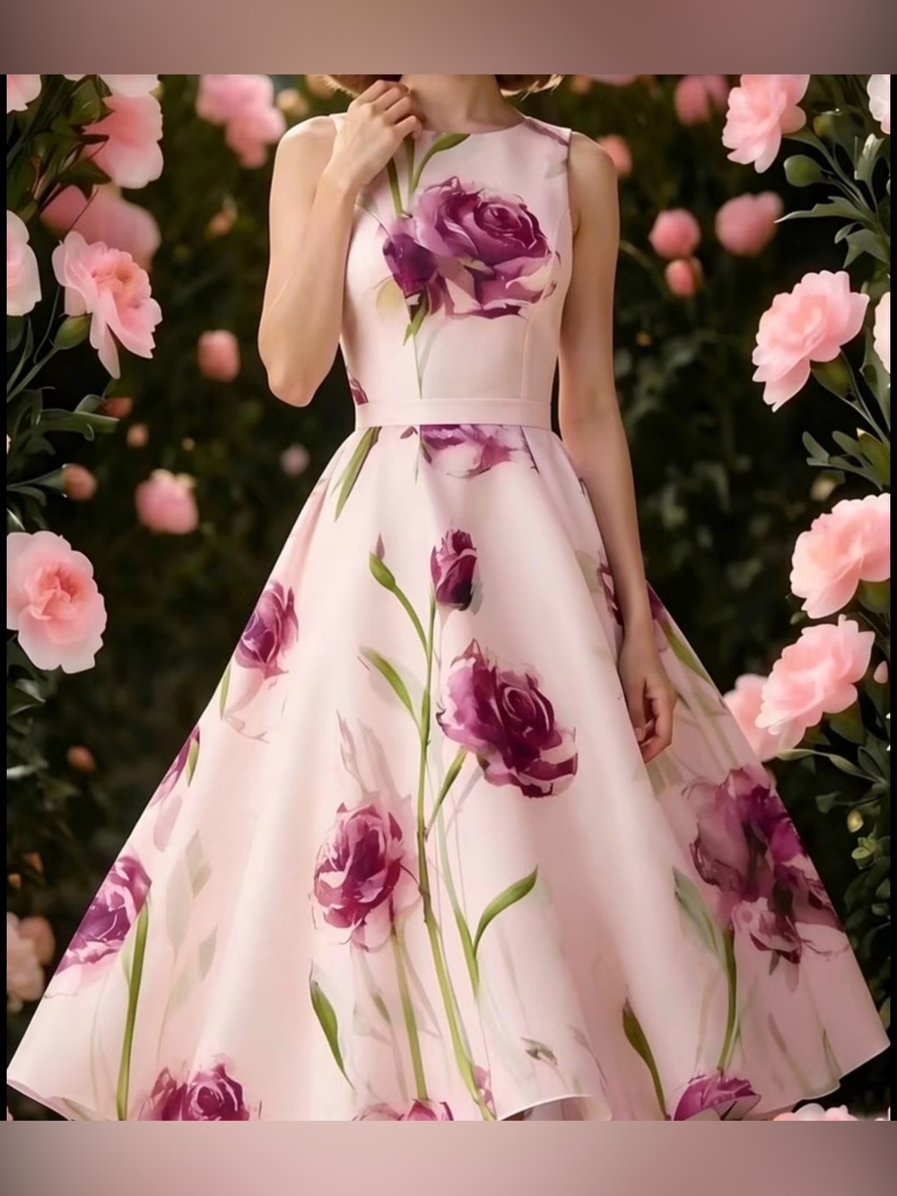 Elegant Pink Floral Fit-and-Flare Dress
